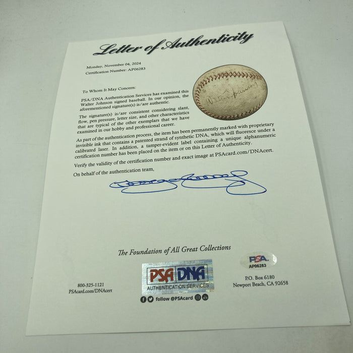 Walter Johnson Single Signed Official American League Baseball PSA DNA & Beckett
