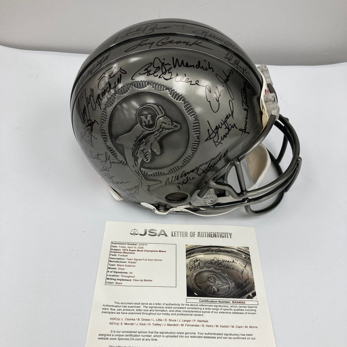 Beautiful 1972 Miami Dolphins Super Bowl Champs Team Signed Pewter Helmet JSA