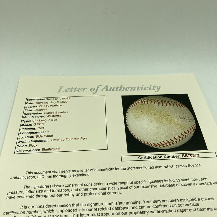 Rare Bobby Roderick Wallace Single Signed Autographed Baseball With JSA COA HOF