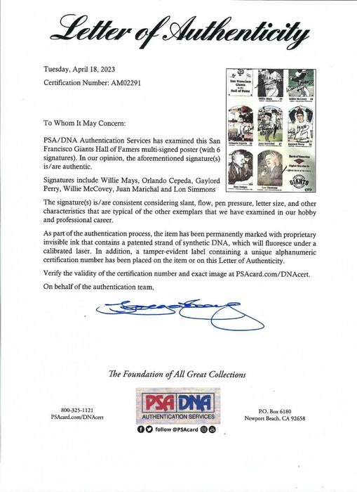 Willie Mays Willie Mccovey San Francisco Giants HOF Legends Signed Poster PSA