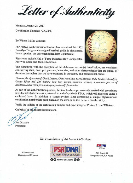 Jackie Robinson Roy Campanella 1952 Brooklyn Dodgers Signed Baseball PSA DNA COA