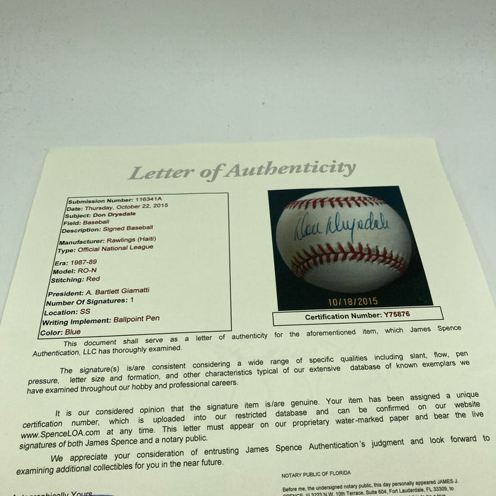 Don Drysdale Signed Official National League Baseball JSA COA
