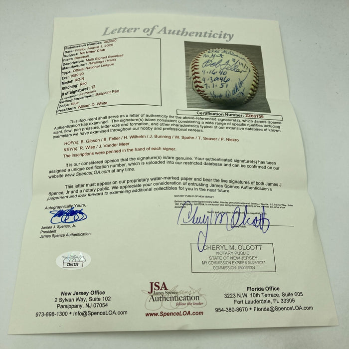 Beautiful No Hitter Pitchers Multi Signed Baseball 12 Sigs With Inscriptions JSA