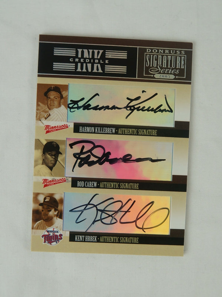 2003 Donruss Inkredible Harmon Killebrew Rod Carew & Kent Hrbek Signed Auto Card