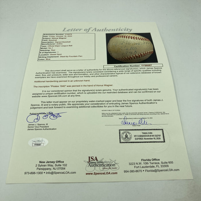 Beautiful Honus Wagner Single Signed Baseball JSA COA