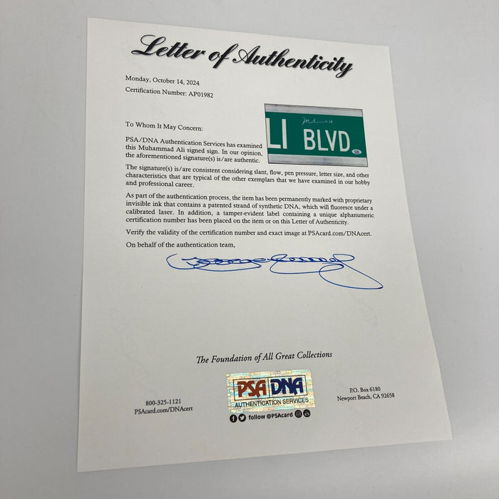 Muhammad Ali Signed 6x30 Muhammad Ali BLVD Street Sign PSA DNA COA