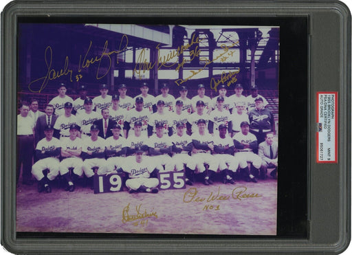 1955 Brooklyn Dodgers World Series Champs Team Signed Photo PSA Graded 9 MINT