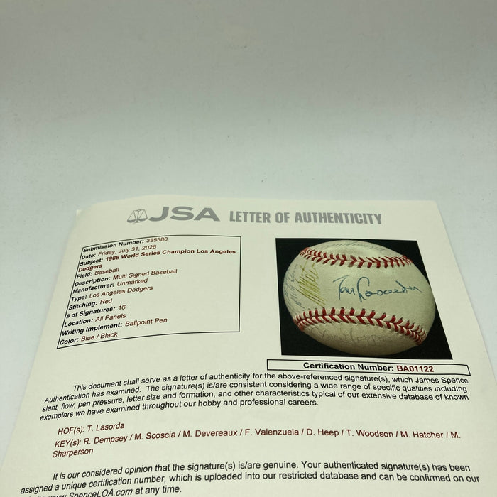 1988 Los Angeles Dodgers World Series Champs Team Signed Baseball JSA COA