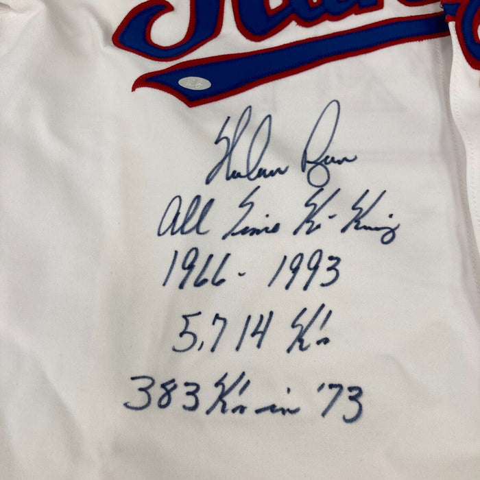 Nolan Ryan Signed Heavily Inscribed Texas Rangers Game Model STAT Jersey JSA COA