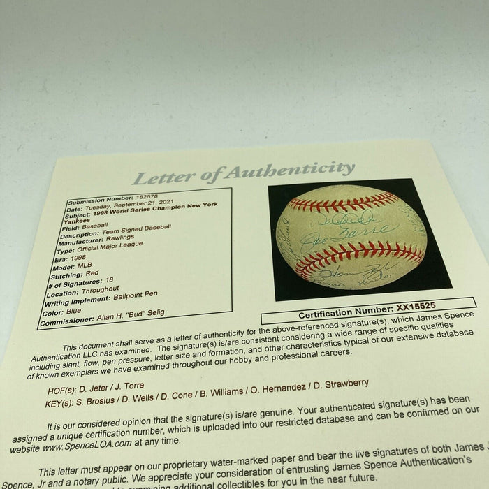 1998 New York Yankees World Series Champs Team Signed Baseball Derek Jeter JSA