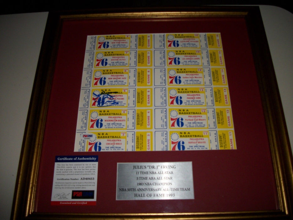 Julius "Dr. J" Erving Signed Uncut 76ers Ticket Sheet 1976 ROOKIE SEASON PSA DNA