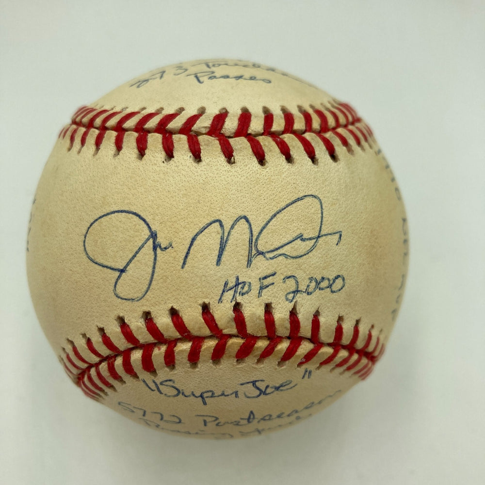 Joe Montana Signed Heavily Inscribed Career STAT Baseball Reggie Jackson COA