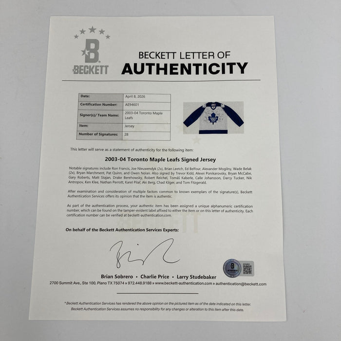 2003-04 Toronto Maple Leafs Team Signed Authentic Jersey Beckett COA