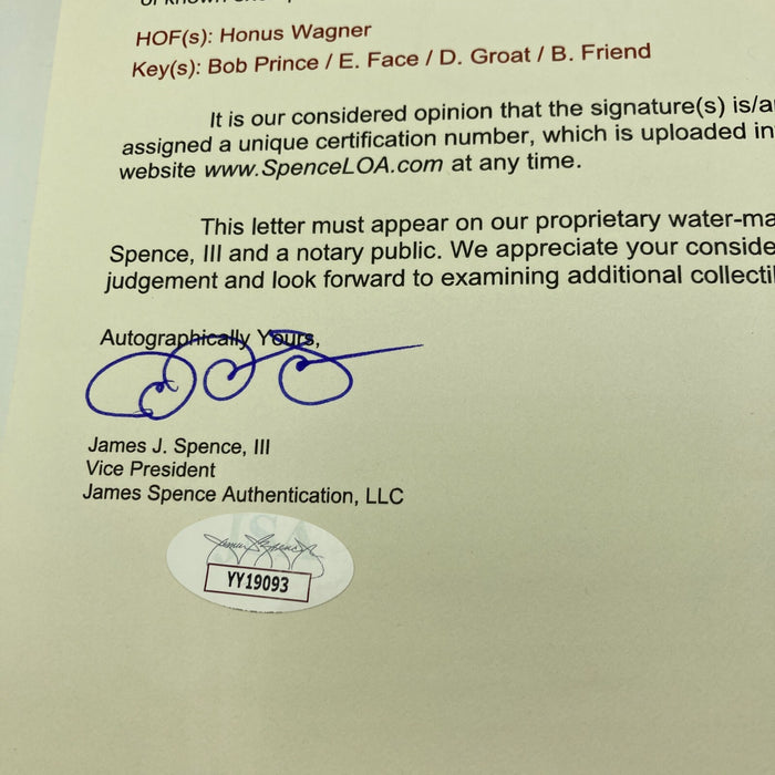 Honus Wagner Pittsburgh Pirates Multi Signed National League Baseball JSA COA