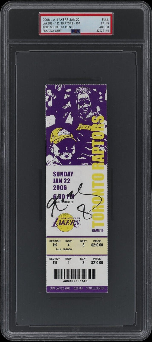 Kobe Bryant Signed 81 Point Full Ticket Jan. 22, 2006 PSA DNA NM 8