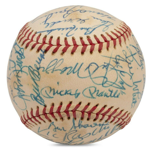 Mickey Mantle Joe Dimaggio 1973 Yankees Old Timer's Game Signed Baseball PSA DNA