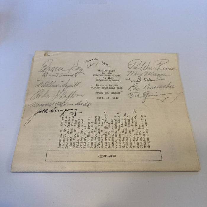1940 Brooklyn Dodgers Welcome Home Dinner Signed Program JSA COA