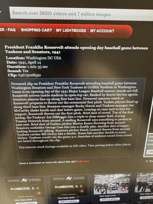 President Franklin D. Roosevelt First Pitch Signed Baseball April 14, 1941 JSA