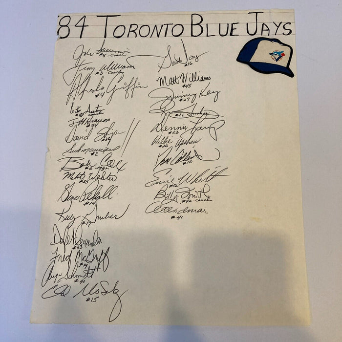 1984 Toronto Blue Jays Team Signed Autographed Sheet