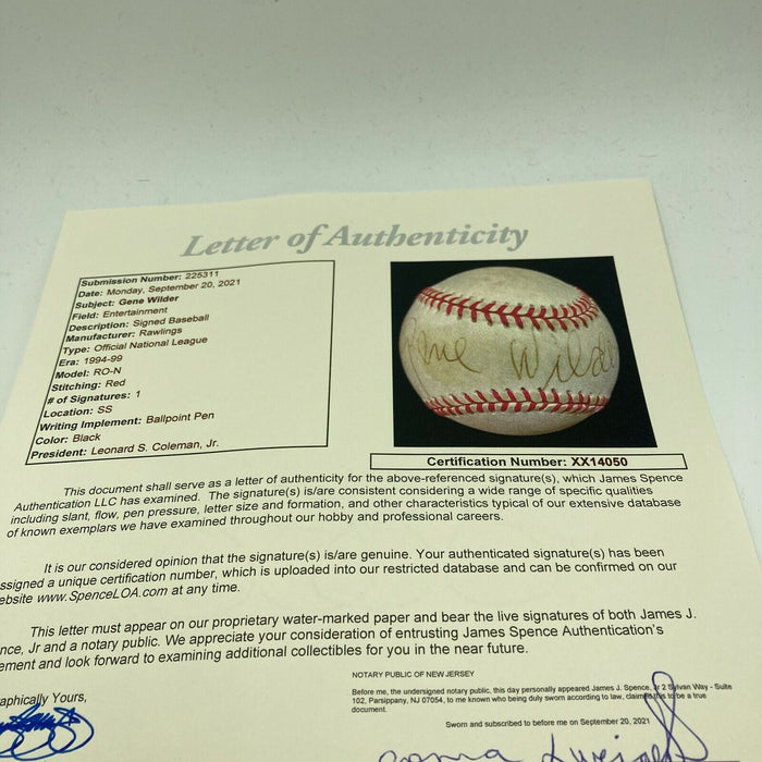 Gene Wilder Signed Autographed Official Major League Baseball With JSA COA
