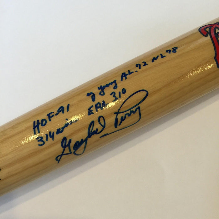 The Finest Gaylord Perry Signed Heavily Inscribed Career Stats Bat With JSA COA
