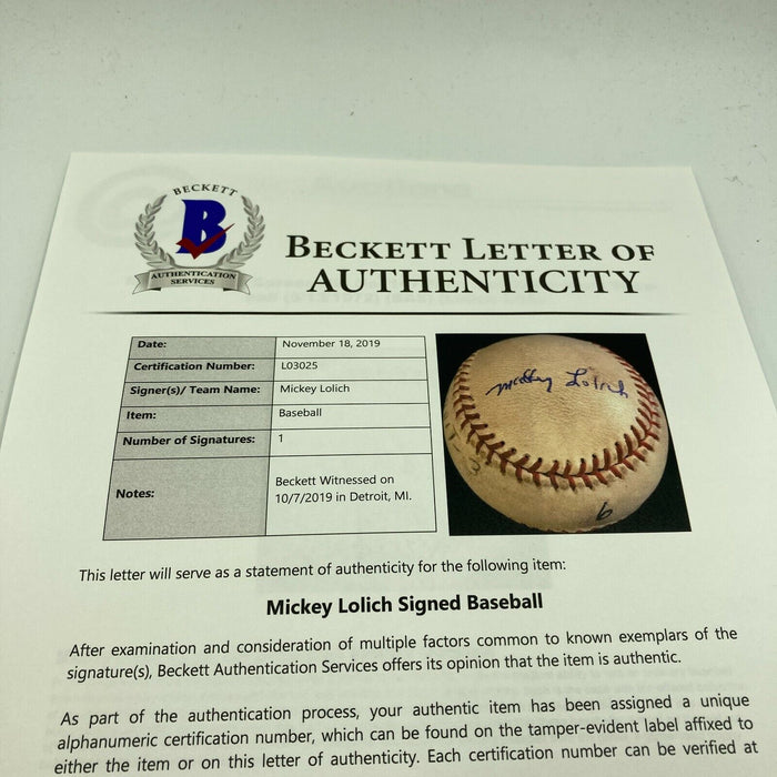 Mickey Lolich Signed Career Win No. 147 Final Out Game Used Baseball Beckett COA