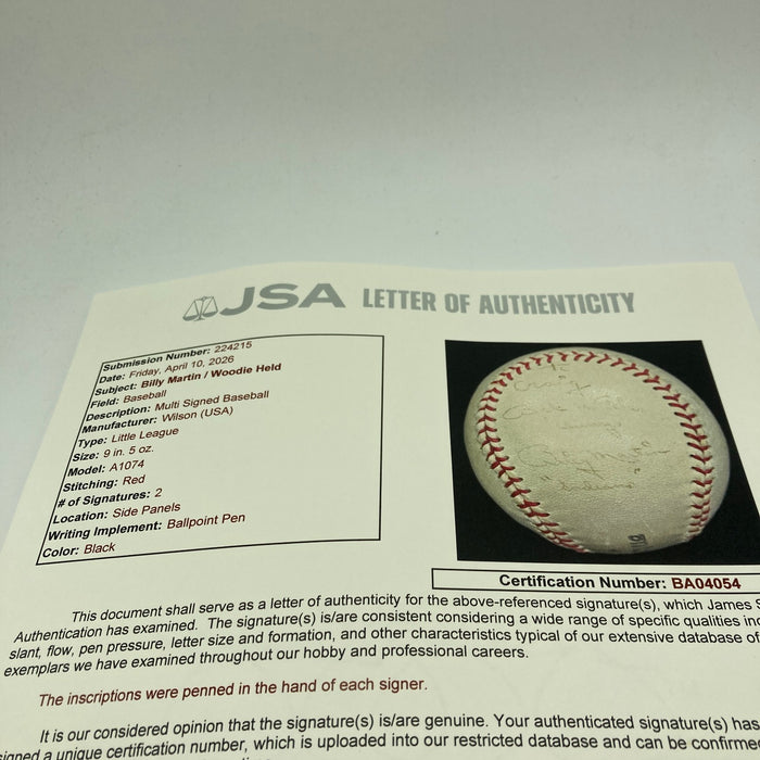Vintage Billy Martin Signed Baseball JSA COA
