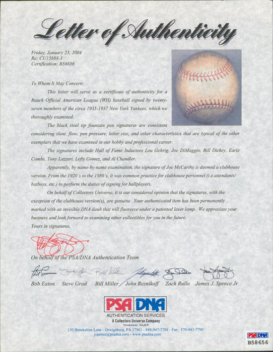 1936-37 New York Yankees World Series Champs Team Signed Baseball Lou Gehrig PSA