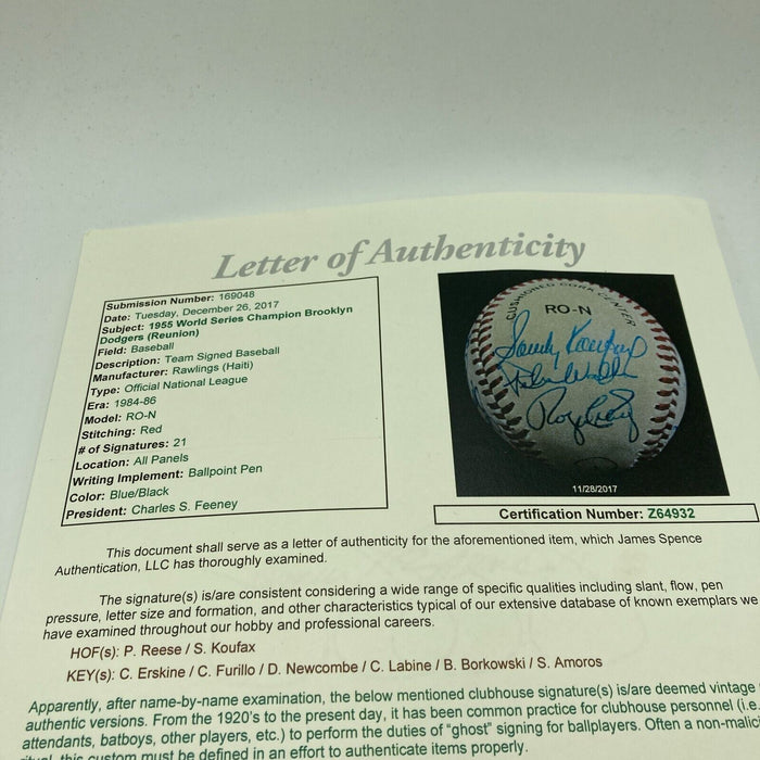1955 Brooklyn Dodgers World Series Champs Team Signed Baseball Sandy Koufax JSA