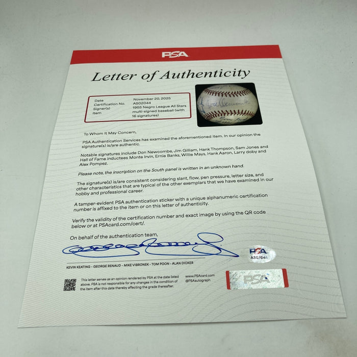 Alex Pompez Willie Mays 1955 Negro League All Star Game Signed Baseball PSA DNA