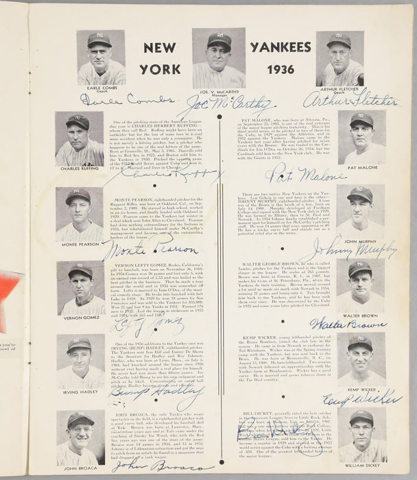 1936 New York Yankees Team Signed World Series Program 51 Sigs Lou Gehrig PSA