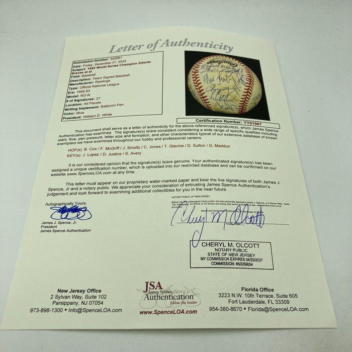 1995 Atlanta Braves World Series Champs Team Signed National League Baseball JSA