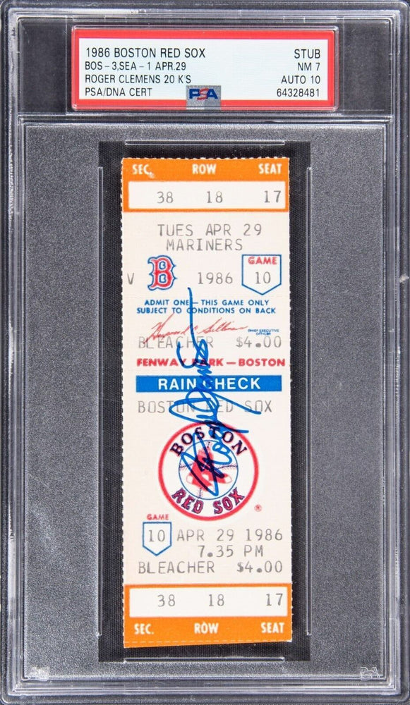 Roger Clemens Signed 1986 First 20 Strikeout Game Ticket PSA 7 Auto 10 POP 1!