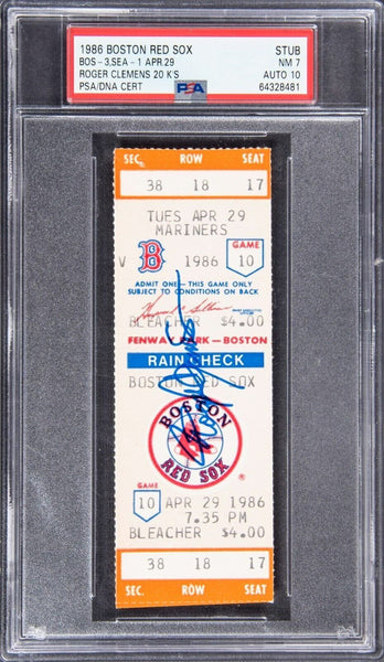 Roger Clemens Signed 1986 First 20 Strikeout Game Ticket PSA 7 Auto 10 POP 1!