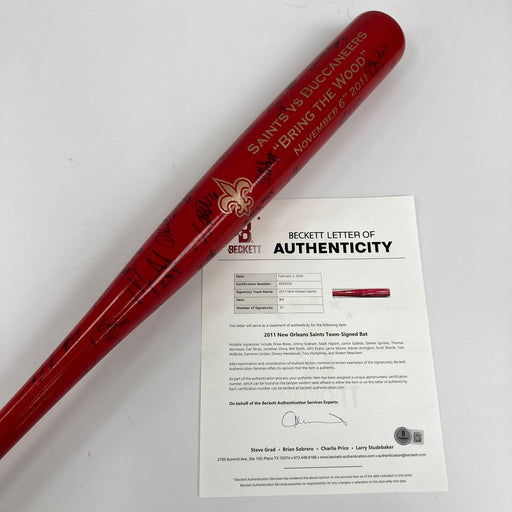 2011 New Orleans Saints Team Signed Baseball Bat 30 Sigs Drew Brees Beckett COA