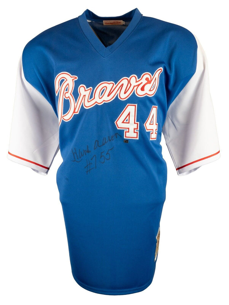 Hank Aaron #755 Home Runs Signed Atlanta Braves Mitchell & Ness Jersey JSA COA