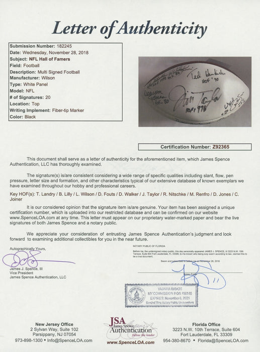Tom Landry Ray Nitschke Hall Of Fame Multi Signed Football 20 Sigs JSA COA