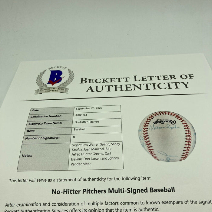 No Hitter Pitchers Multi Signed Baseball Sandy Koufax Beckett COA
