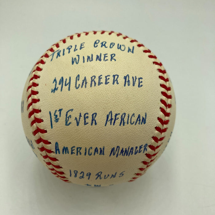 Frank Robinson Signed Heavily Inscribed Career STAT Baseball Reggie Jackson COA