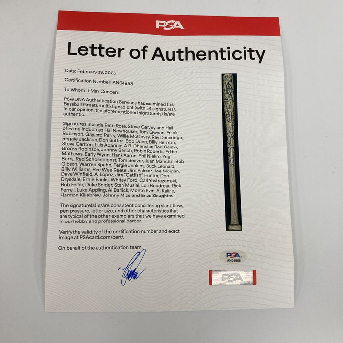 Beautiful Hall Of Fame Multi Signed Baseball Bat 54 Sigs Hank Aaron PSA DNA
