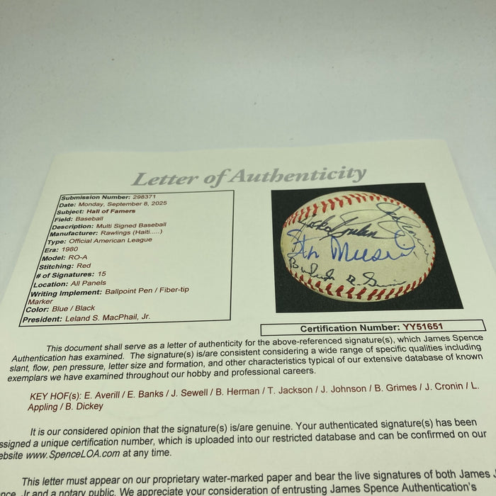 1970's HOF Multi Signed Baseball Earl Averill Burleigh Grimes JSA COA