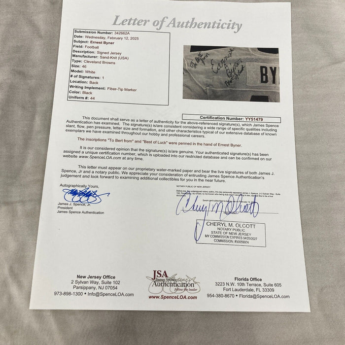 Earnest Byner Signed 1984 Cleveland Browns Game Issued Sand-Knit Jersey JSA COA