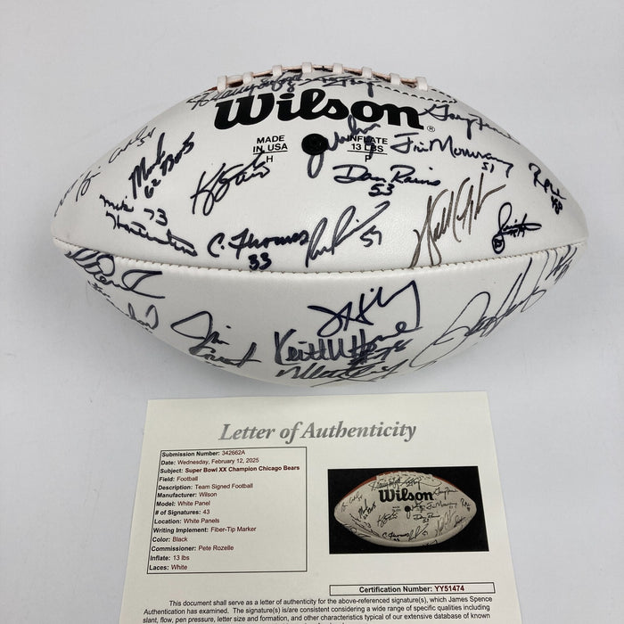 1985 Super Bowl Champs Chicago Bears Team Signed Football Walter Payton JSA COA