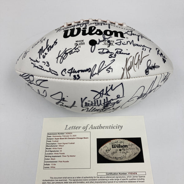 1985 Super Bowl Champs Chicago Bears Team Signed Football Walter Payton JSA COA