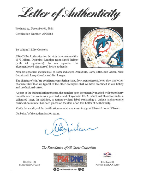 1972 Miami Dolphins Super Bowl Champs Team Signed Full Size Helmet PSA & Beckett