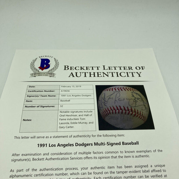 1991 Los Angeles Dodgers Team Signed Baseball Gary Carter Eddie Murray Beckett