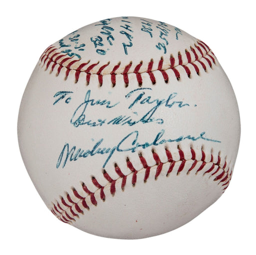 The Finest Mickey Cochrane Single Signed Heavily Inscribed Stat Baseball PSA DNA