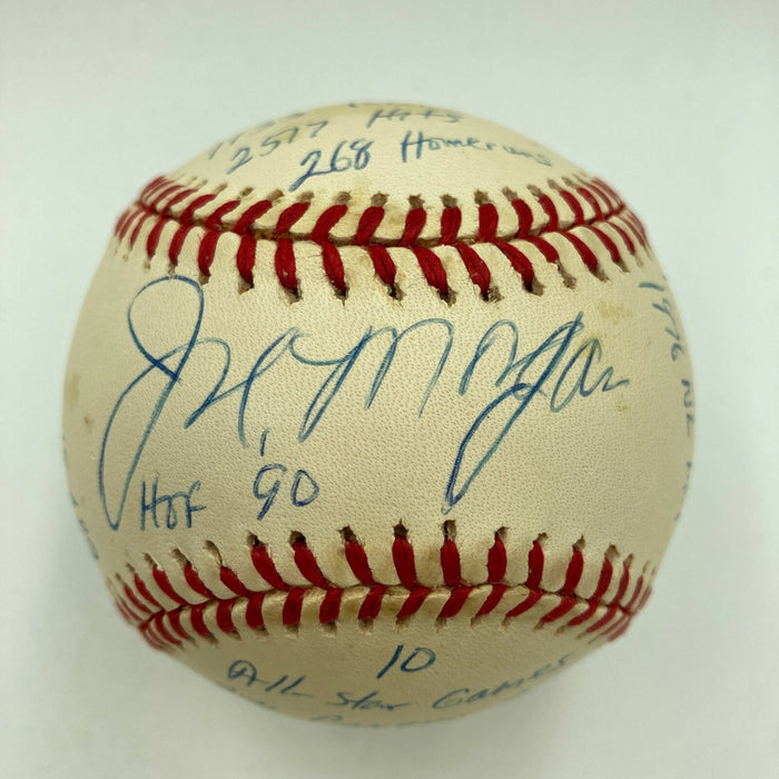 Joe Morgan Signed Heavily Inscribed Career STAT Baseball Reggie Jackson COA
