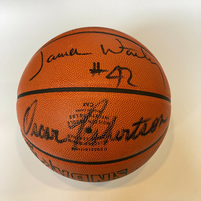 Wilt Chamberlain Kareem Abdul-Jabbar Dr J. Magic Johnson Signed Basketball BAS