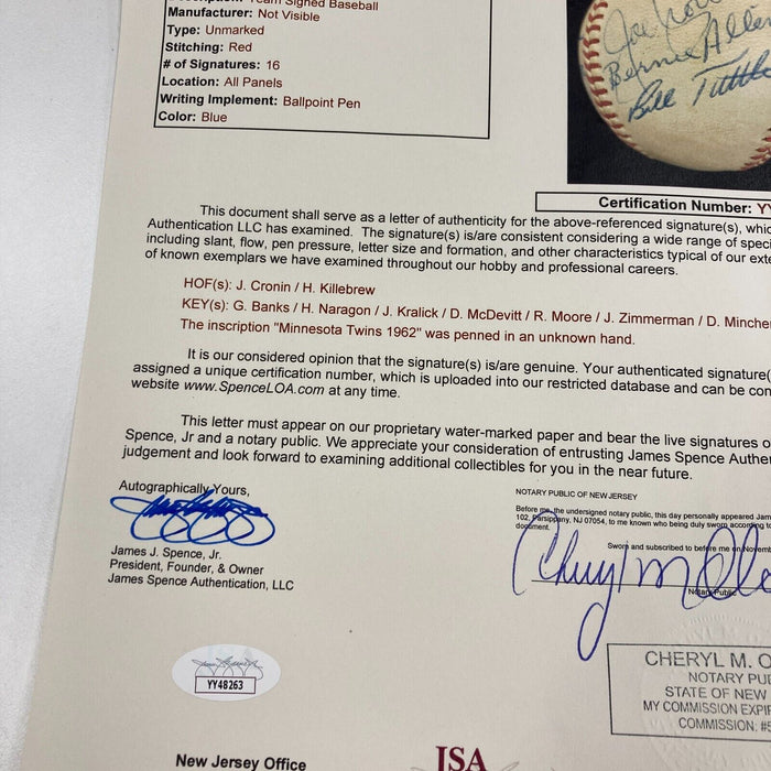 1962 Minnesota Twins Team Signed Baseball Harmon Killebrew JSA COA